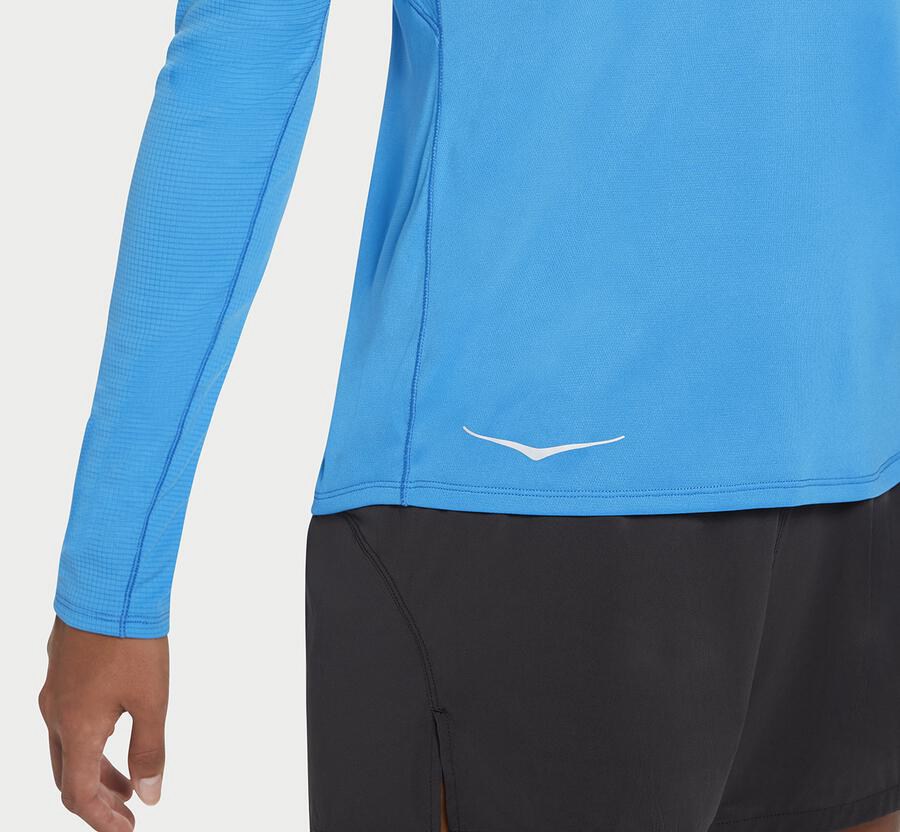 Top Hoka One One Mujer - Performance Largos Sleeve - Azules - BCS462805